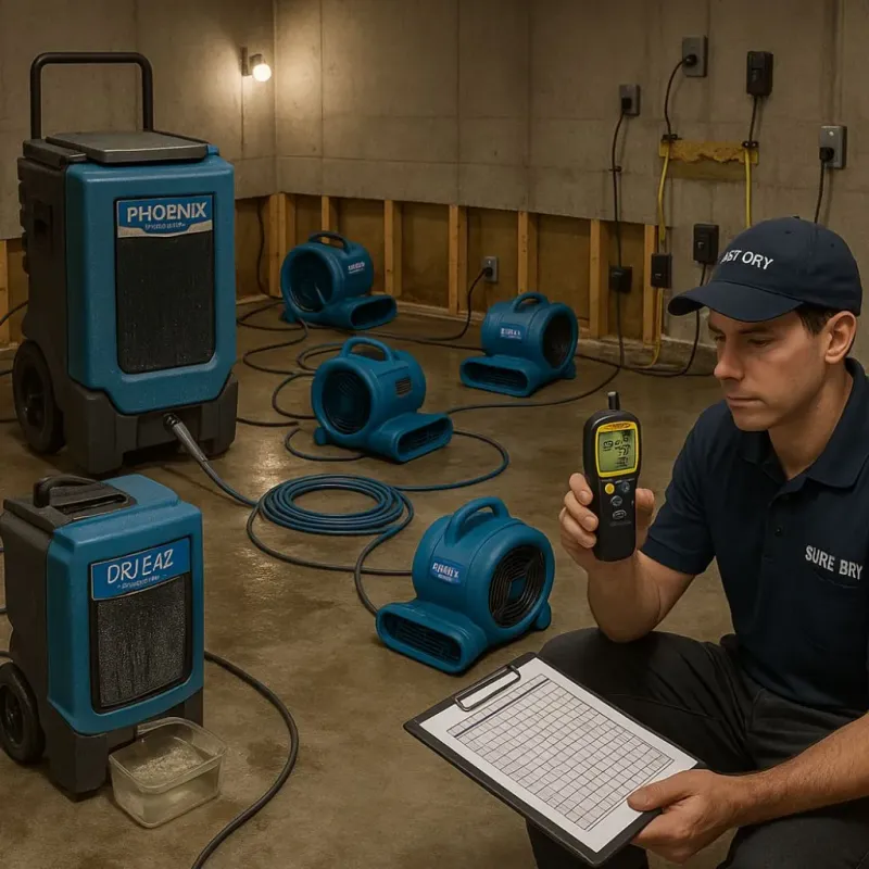 Structural Drying and Dehumidification process in Dinuba, CA